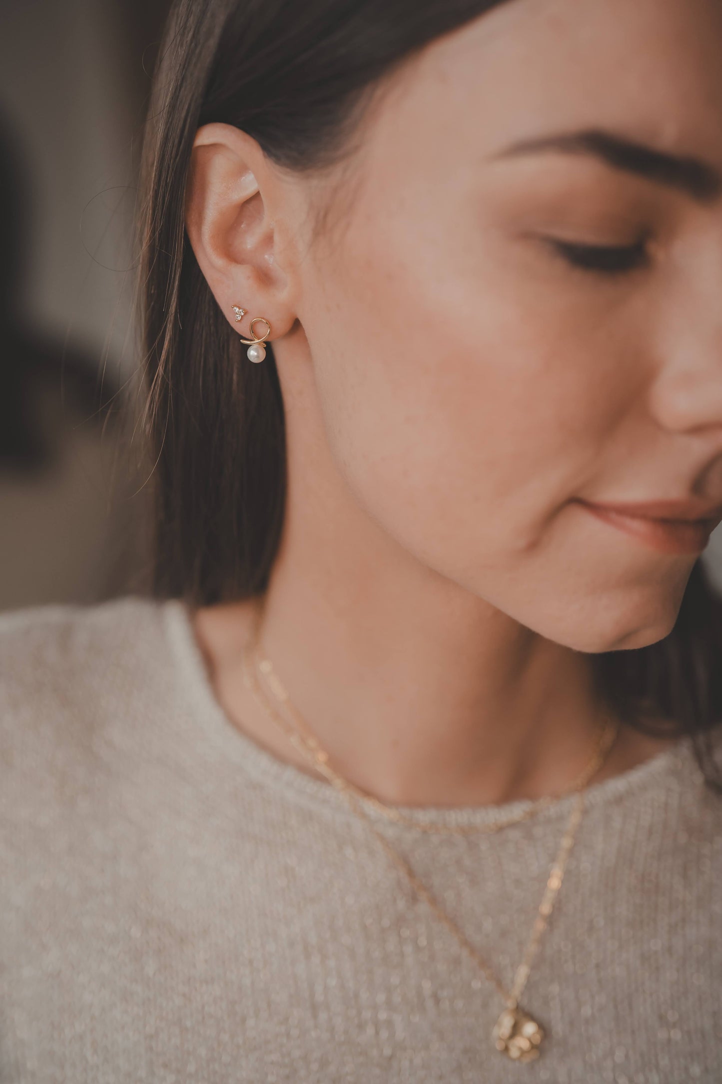 Lacey Pearl Twist Stud Earrings