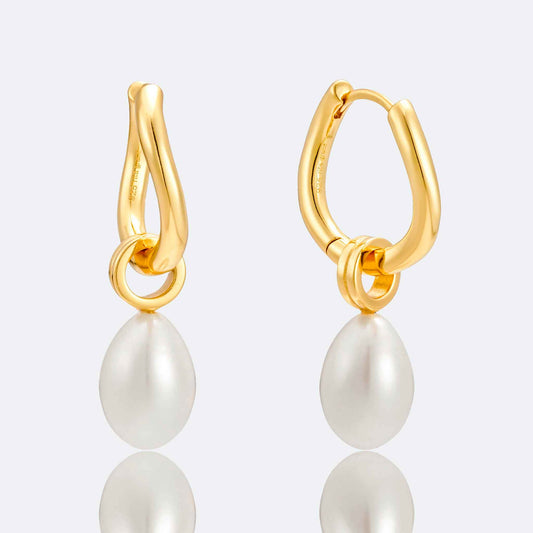 Charlotte Large Irregular Hoops with Pearl Pendant