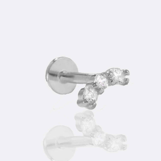 Lydia Three Stone Flat Back Piercing Stud